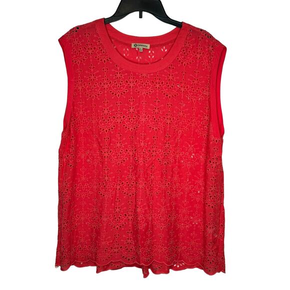 Democracy Womens Tops Tank Floral Eyelet Boxy Fit Sleeveless Pullover Red Sz. XL - Picture 1 of 10